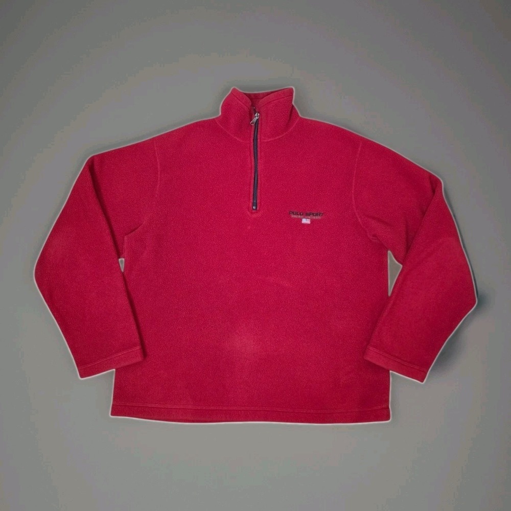 Vintage Polo Sport Ralph Lauren Mens S Red Fleece 1/4 Zip Pullover 90s USA